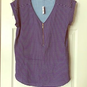 Navy blue and white striped blouse